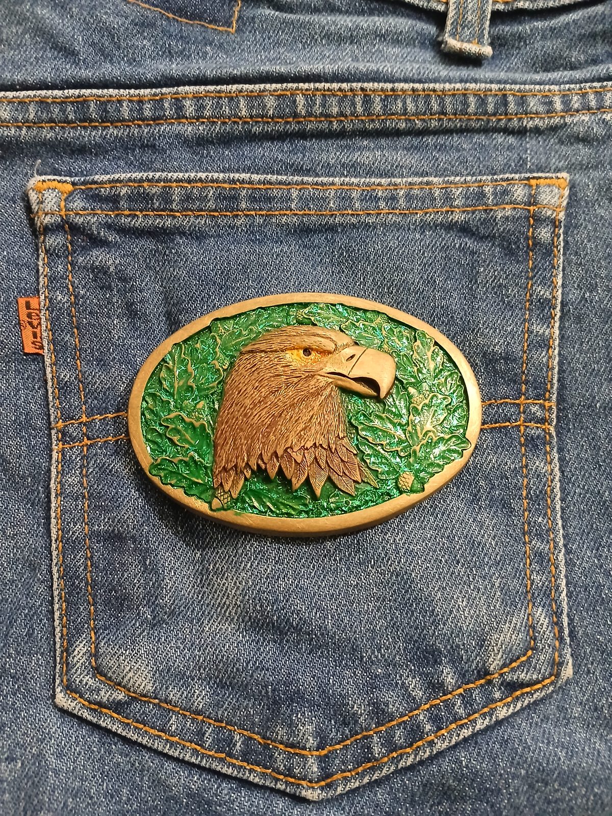 Eagle Head Vintage Belt Buckle – On jeans back pocket Eagle Head vintage belt buckle – on jeans back pocket