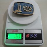 EDCO Drilling Company vintage belt buckle – on scale showing weight