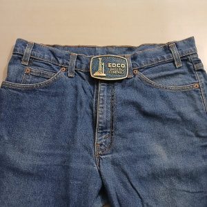 EDCO Drilling Company vintage belt buckle – worn on belt with jeans