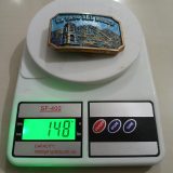 El Paso del Norte vintage belt buckle – on scale showing weight