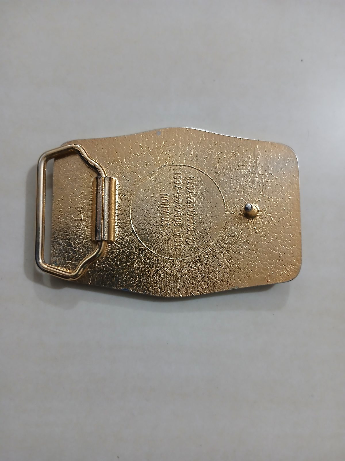 El Paso Safety Comes Natural Vintage Belt Buckle – Back view El Paso Safety Comes Natural vintage belt buckle – back view