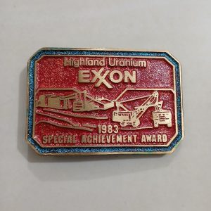 Exxon Highland Uranium 1983 vintage belt buckle – front view