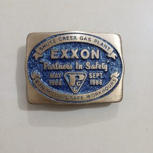 Exxon Partners In Safety 1986 vintage belt buckle – front view