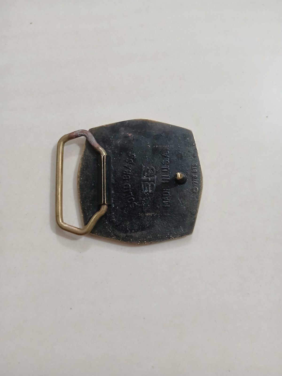 Fire Dept Vintage Belt Buckle – Back view Fire Dept vintage belt buckle – back view