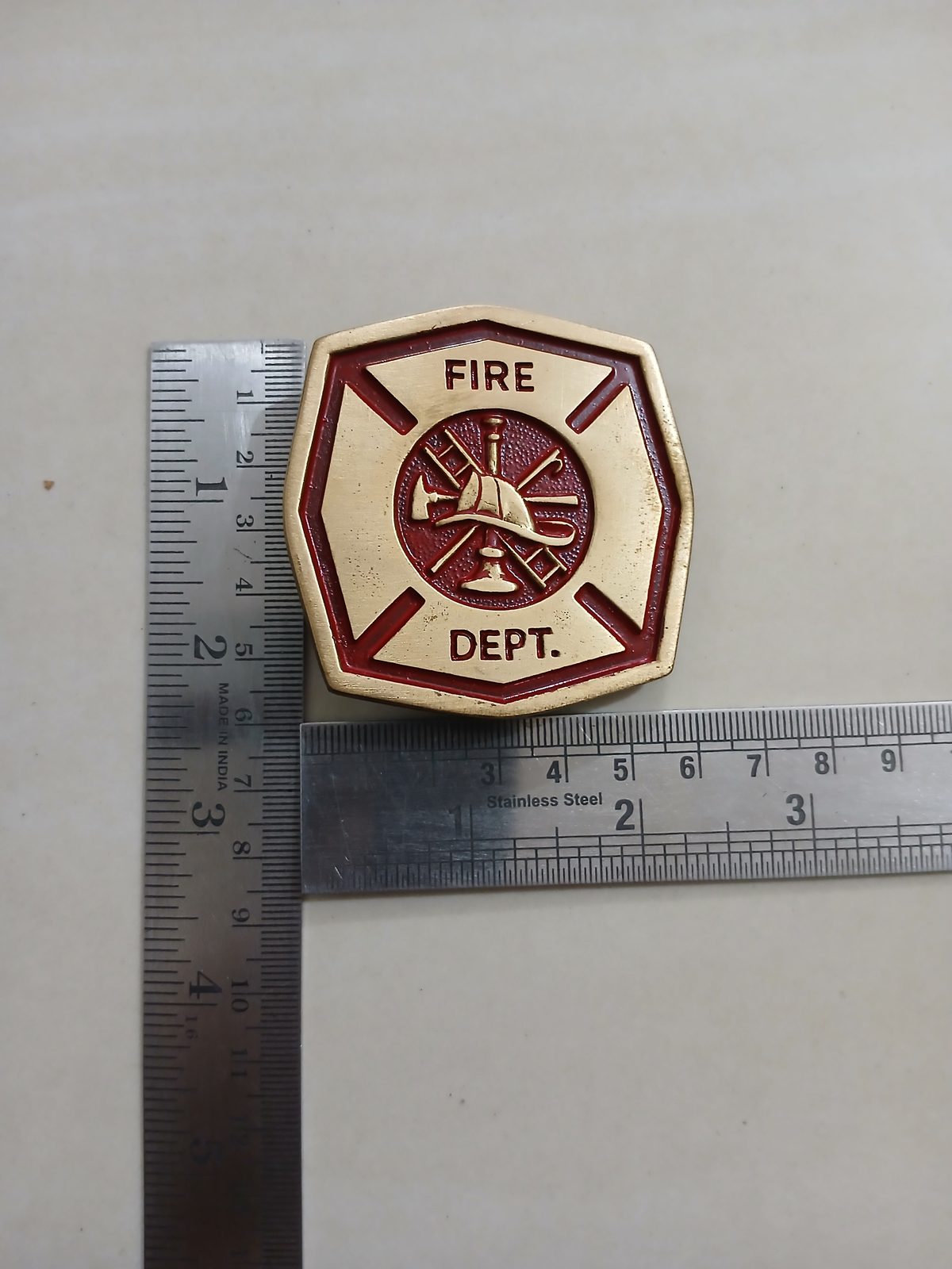 Fire Dept Vintage Belt Buckle – With ruler for size Fire Dept vintage belt buckle – with ruler for size