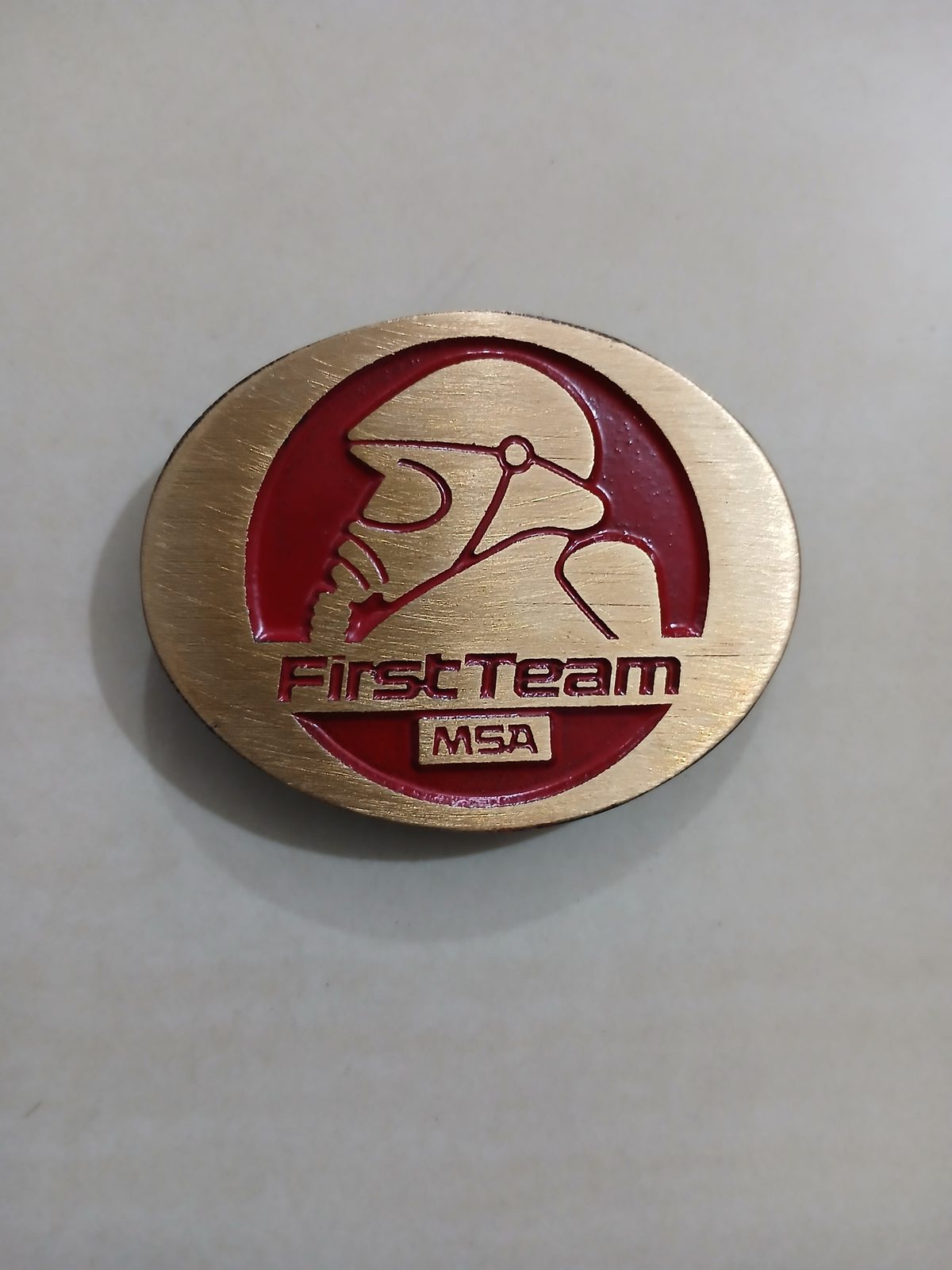 First Team MSA Vintage Belt Buckle – Front view First Team MSA vintage belt buckle – front view