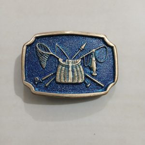 Fishing Creel vintage belt buckle – front view