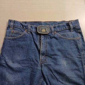 Fishing Creel vintage belt buckle – worn on belt with jeans