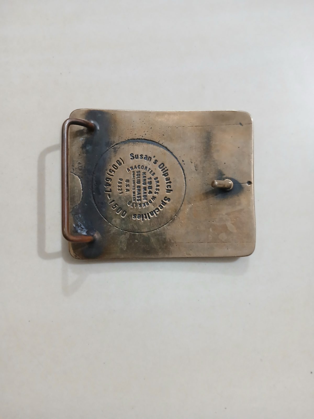 FIT Fishing Tools Inc Vintage Belt Buckle – Back view FIT Fishing Tools Inc vintage belt buckle – back view