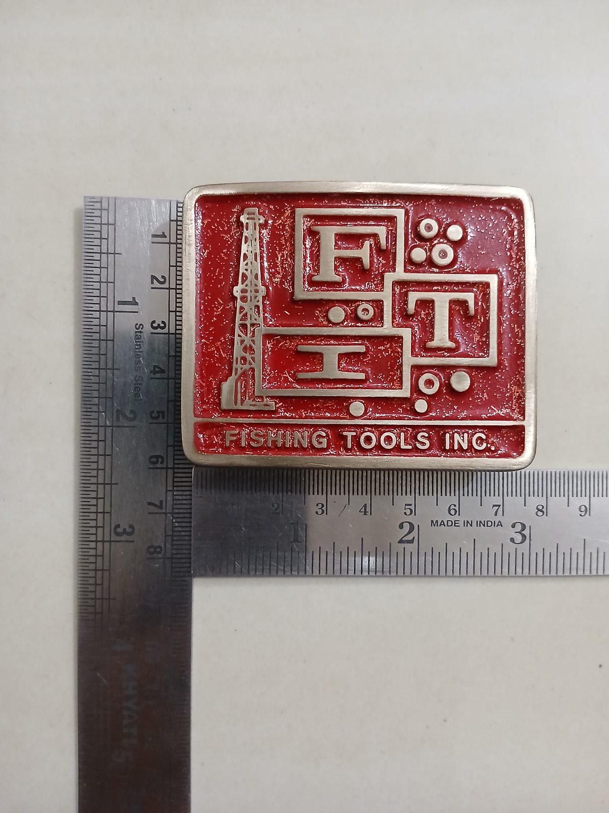 FIT Fishing Tools Inc Vintage Belt Buckle – With ruler for size FIT Fishing Tools Inc vintage belt buckle – with ruler for size