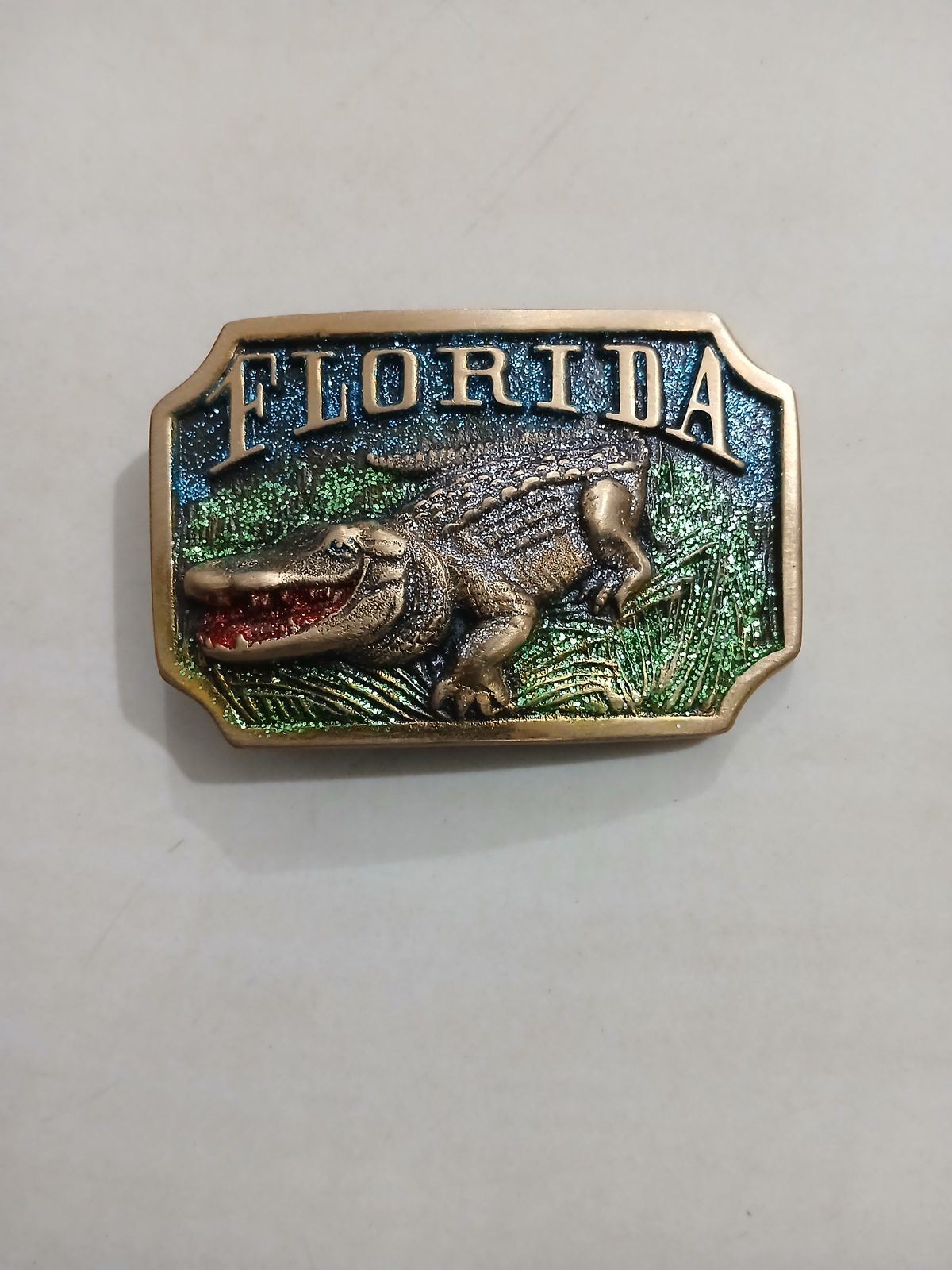Florida Alligator Vintage Belt Buckle – Front view Florida Alligator vintage belt buckle – front view
