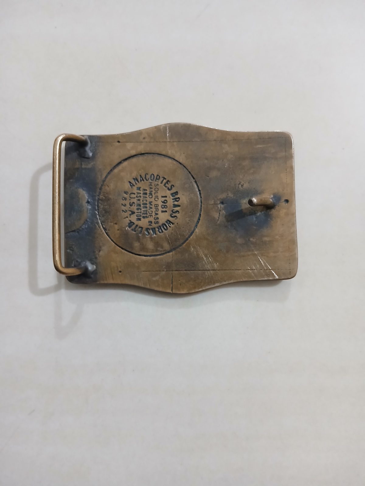 Forest Oil 1916 Vintage Belt Buckle – Back view Forest Oil 1916 vintage belt buckle – back view