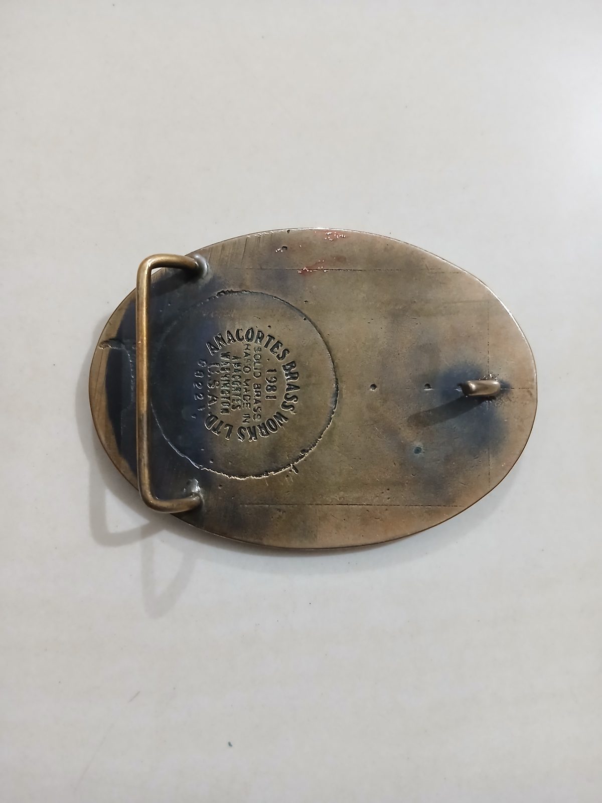 Frontier District Wagon Vintage Belt Buckle – Back view Frontier District Wagon vintage belt buckle – back view