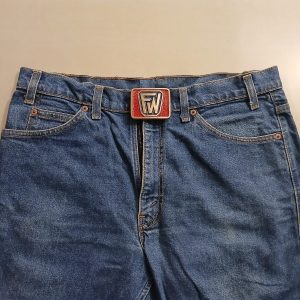 FW Foster Wheeler vintage belt buckle – worn on belt with jeans