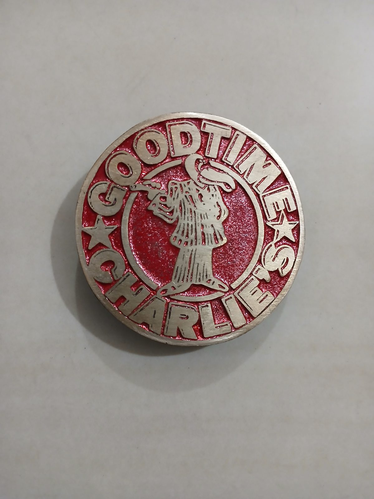 Good Time Charlies Vintage Belt Buckle – Front view Good Time Charlies vintage belt buckle – front view