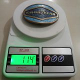 Goodyear vintage belt buckle – on scale showing weight
