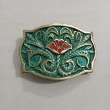 Green Floral vintage belt buckle – front view