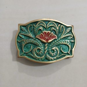 Green Floral vintage belt buckle – front view
