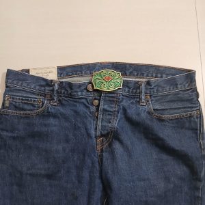 Green Floral vintage belt buckle – worn on belt with jeans
