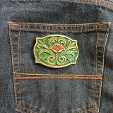Green Floral vintage belt buckle – on jeans back pocket