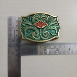 Green Floral vintage belt buckle – with ruler for size