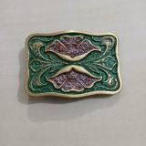 Green Floral vintage belt buckle – front view