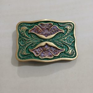 Green Floral vintage belt buckle – front view