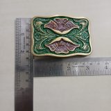 Green Floral vintage belt buckle – with ruler for size