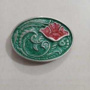 Green Floral vintage belt buckle – front view