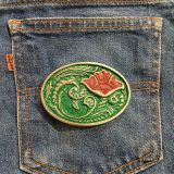 Green Floral vintage belt buckle – on jeans back pocket
