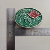 Green Floral vintage belt buckle – with ruler for size