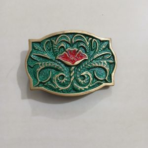 Green Floral vintage belt buckle – front view