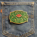 Green Floral vintage belt buckle – on jeans back pocket