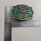 Green Floral vintage belt buckle – with ruler for size