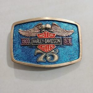 Harley-Davidson 75th Anniversary 1903-1978 vintage belt buckle – front view