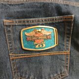 Harley-Davidson 75th Anniversary 1903-1978 vintage belt buckle – on jeans back pocket