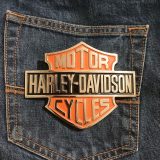 Harley-Davidson Bar Shield vintage belt buckle – worn on belt with jeans