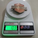 Harley-Davidson Bar Shield vintage belt buckle – on scale showing weight