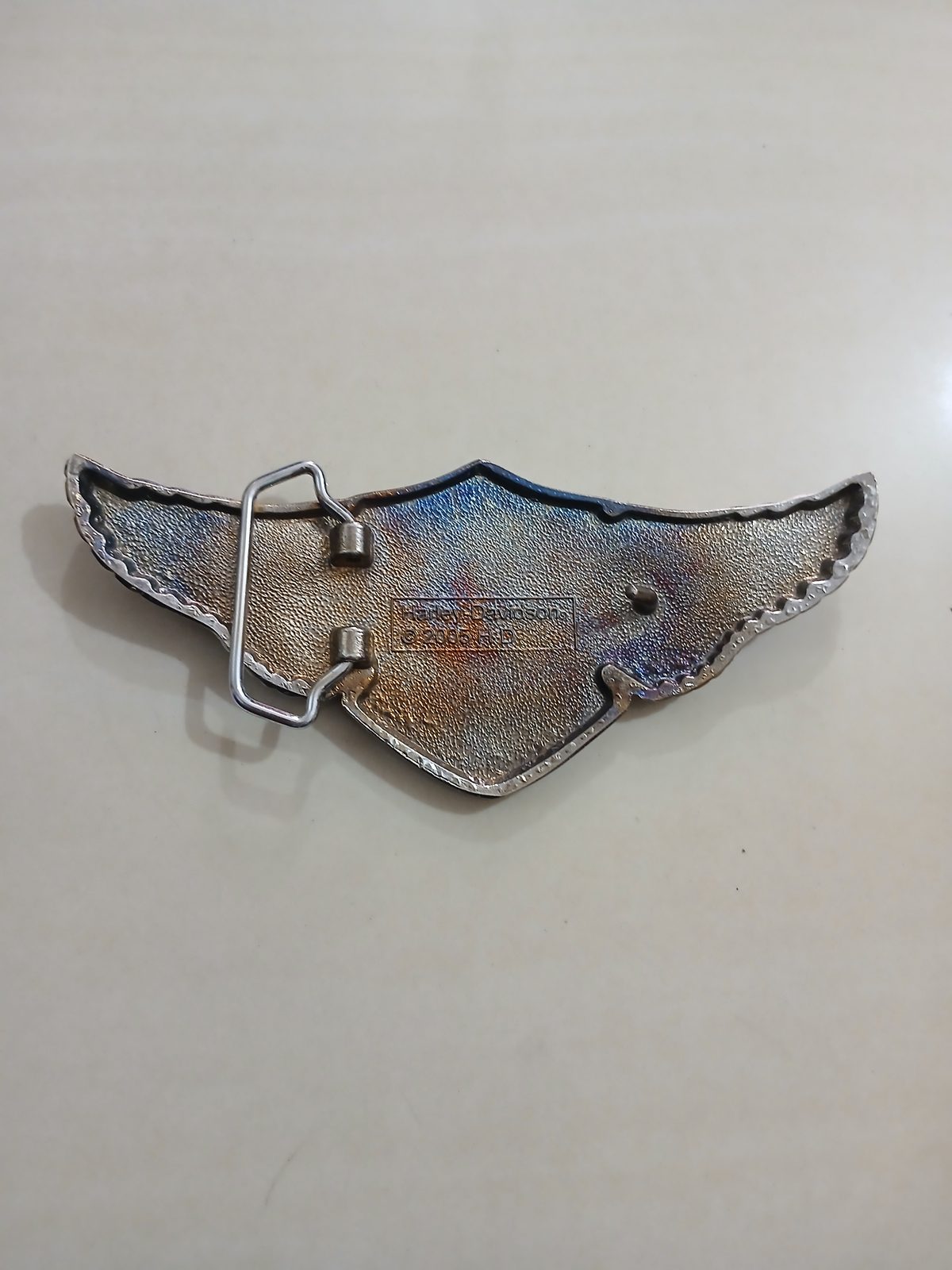 Harley-Davidson Wings Vintage Belt Buckle – Back view Harley-Davidson Wings vintage belt buckle – back view