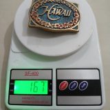 Hawaii vintage belt buckle – on scale showing weight