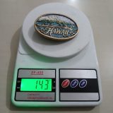 Hawaii vintage belt buckle – on scale showing weight