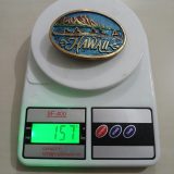 Hawaii vintage belt buckle – on scale showing weight