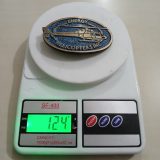Helicopters Inc vintage belt buckle – on scale showing weight