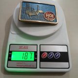 HOI Offshore Rig vintage belt buckle – on scale showing weight