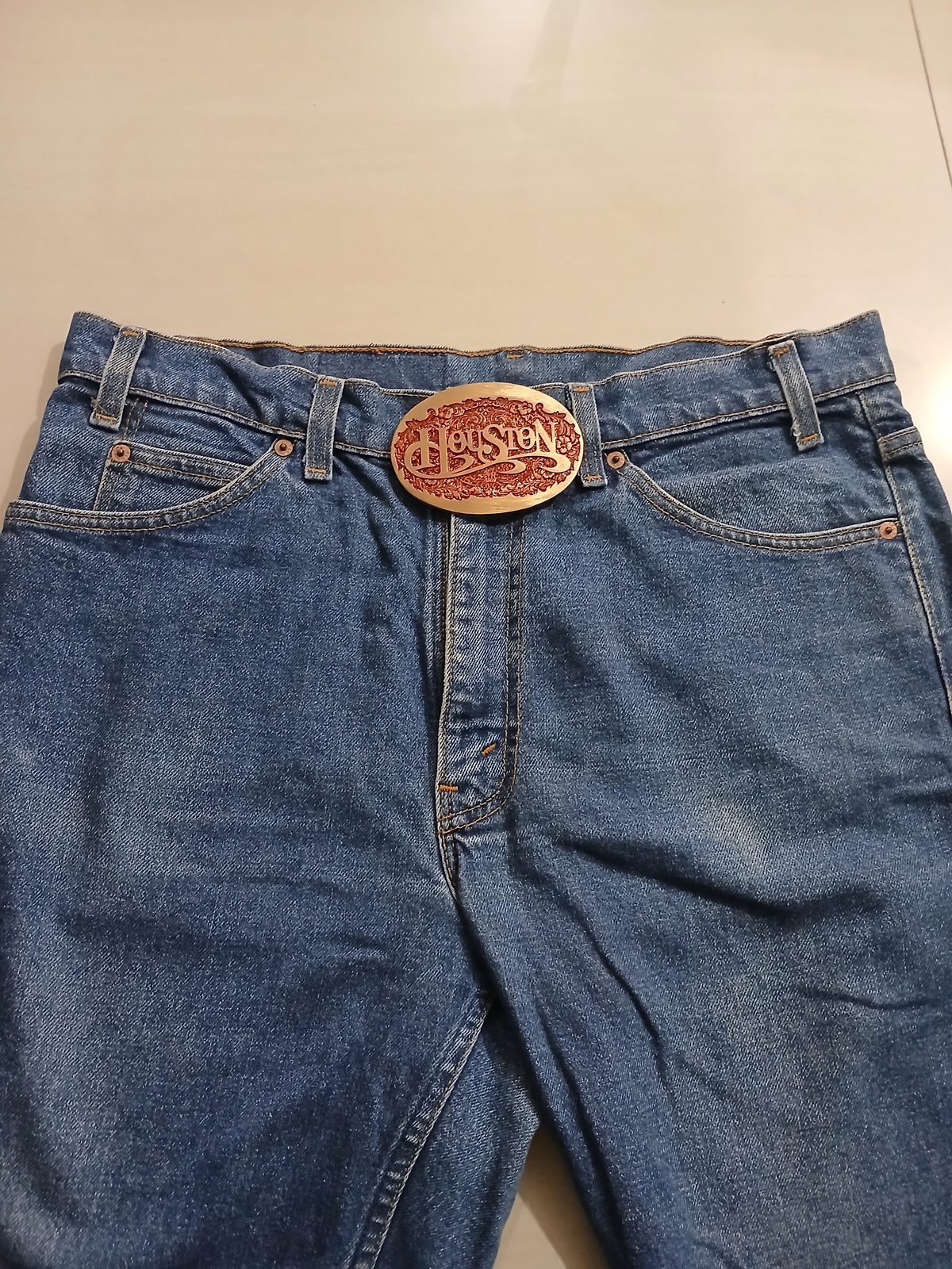 Houston Vintage Belt Buckle – Worn on belt with jeans Houston vintage belt buckle – worn on belt with jeans