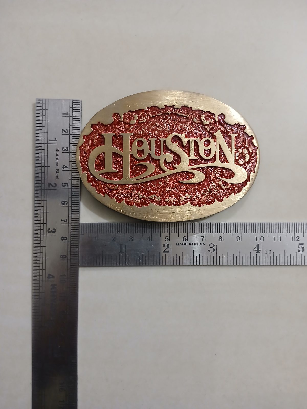 Houston Vintage Belt Buckle – With ruler for size Houston vintage belt buckle – with ruler for size