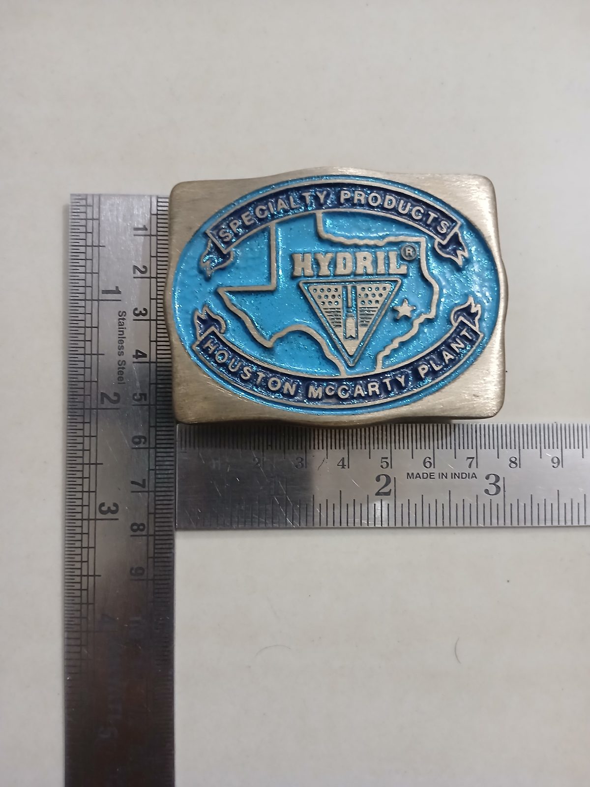 Hydril Specialty Products Houston vintage belt buckle – with ruler for size