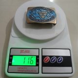 Hydril Specialty Products Houston vintage belt buckle – on scale showing weight