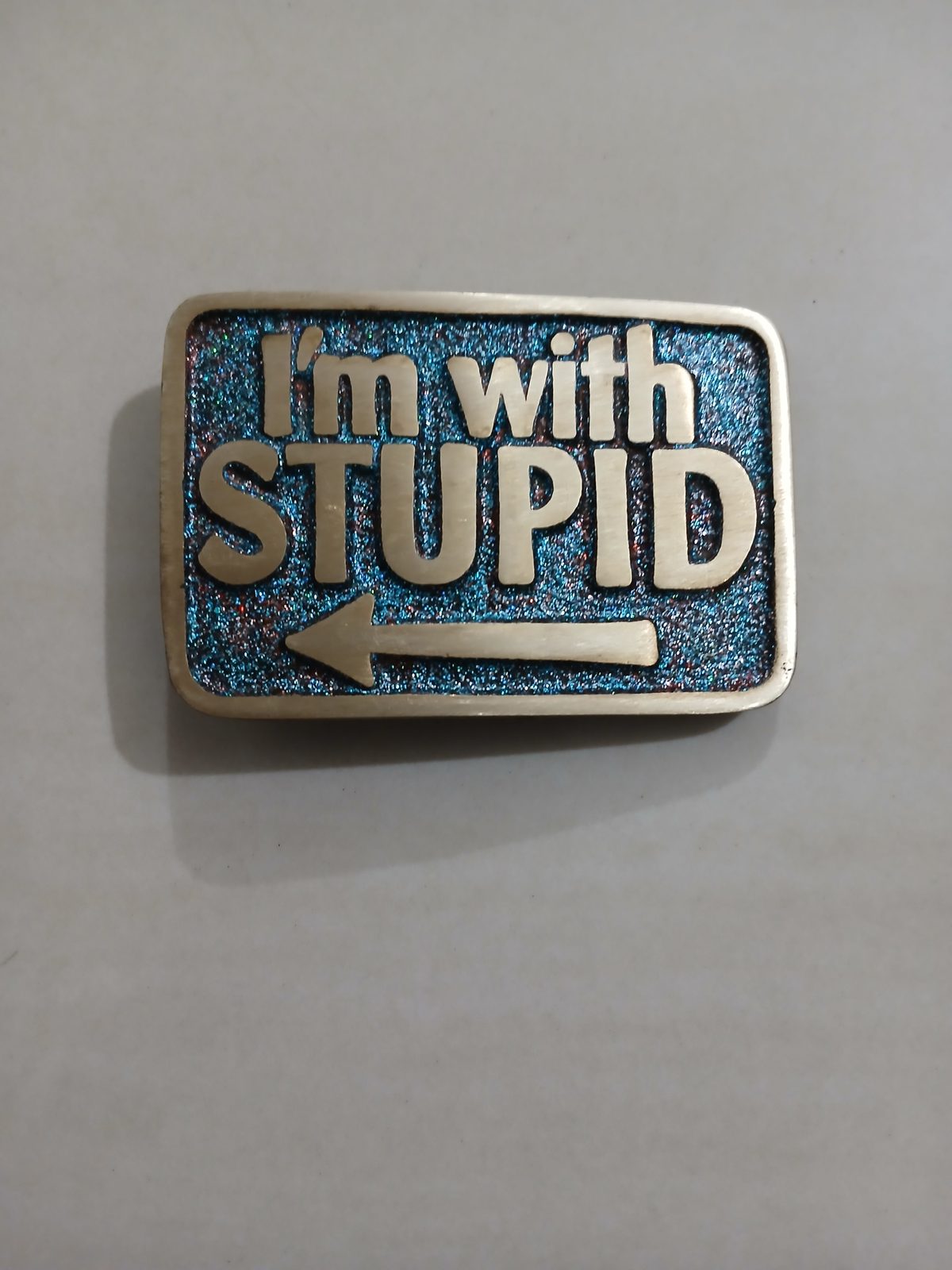 Im With Stupid Vintage Belt Buckle – Front view Im With Stupid vintage belt buckle – front view