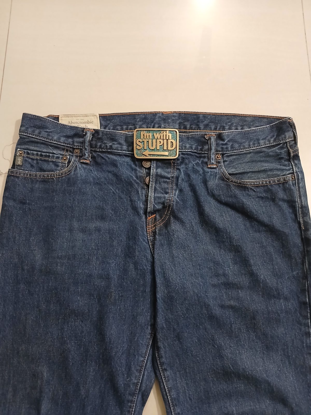 Im With Stupid Vintage Belt Buckle – Worn on belt with jeans Im With Stupid vintage belt buckle – worn on belt with jeans